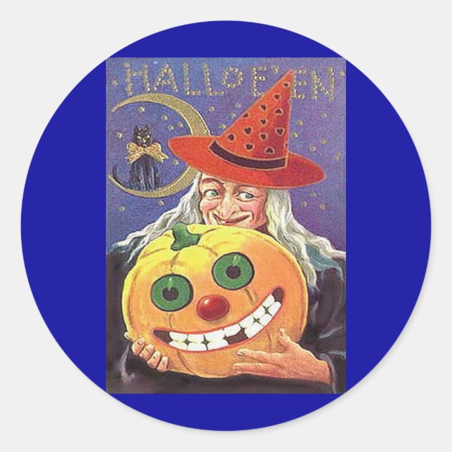 Vintage Witch Halloween Classic Round Sticker (Front)