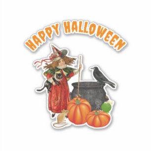 Vintage Witch Halloween Custom-Cut Vinyl Sticker
