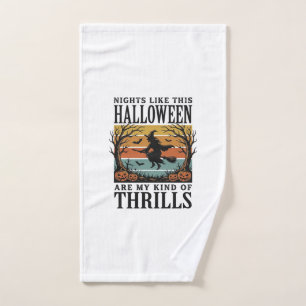 Vintage Witch Halloween Fright Scene Engraving Des Hand Towel