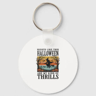 Vintage Witch Halloween Fright Scene Engraving Des Keychain