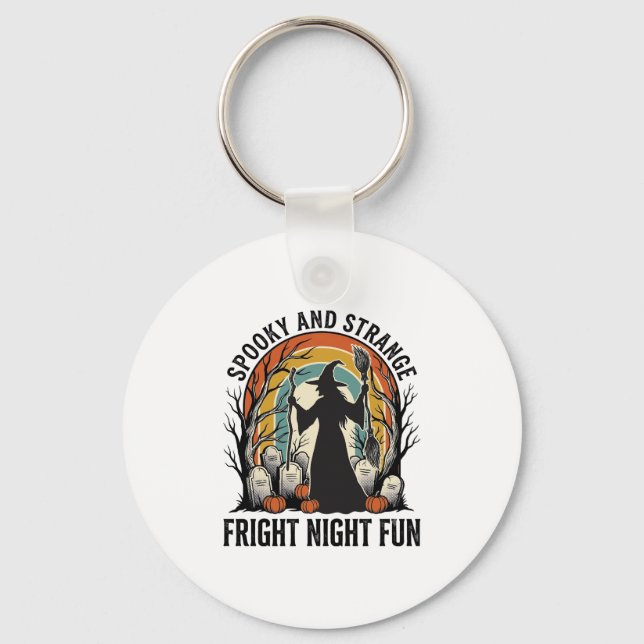 Vintage Witch Halloween Graveyard Silhouette Art_1 Keychain (Front)