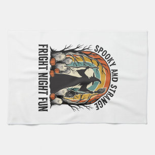 Vintage Witch Halloween Graveyard Silhouette Art_1 Kitchen Towel