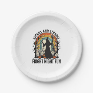 Vintage Witch Halloween Graveyard Silhouette Art_1 Paper Plate