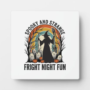 Vintage Witch Halloween Graveyard Silhouette Art_1 Plaque