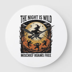 Vintage Witch Halloween Moonlit Mischief Graphic_1 Large Clock