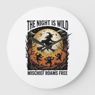 Vintage Witch Halloween Moonlit Mischief Graphic_1 Large Clock