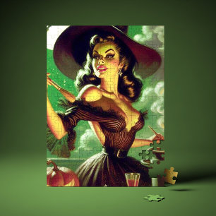 Vintage Witch Halloween Pin-Up Jigsaw Puzzle