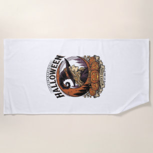 Vintage Witch Halloween Pumpkin Moon Engraving Art Beach Towel