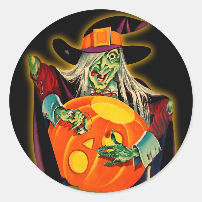 Vintage Witch Halloween Sticker (Front)