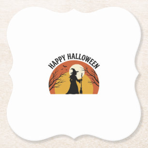 Vintage Witch Happy Halloween Shirt Design_1 Paper Coaster