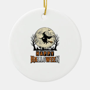 Vintage Witch Happy Halloween Vector Design_1 Ceramic Ornament