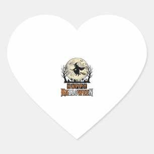 Vintage Witch Happy Halloween Vector Design_1 Heart Sticker