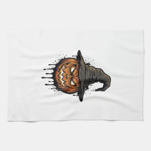 Vintage Witch Hat Pumpkin Halloween Graphic_1 Kitchen Towel