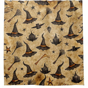 Vintage Witch Hats & Broomsticks Halloween Pattern