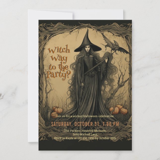 Vintage Witch Party Halloween Invitation (Front)