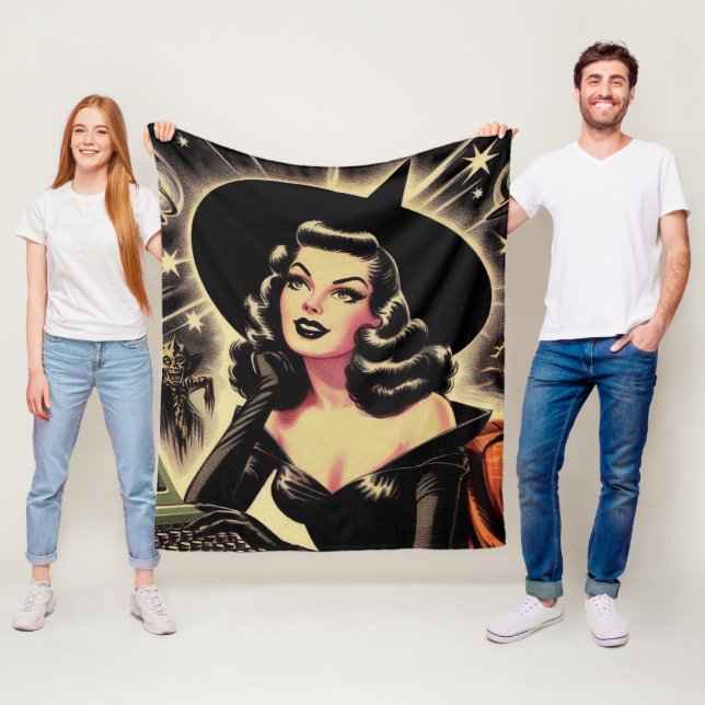 Vintage Witch Pin Up Fleece Blanket (In Situ)