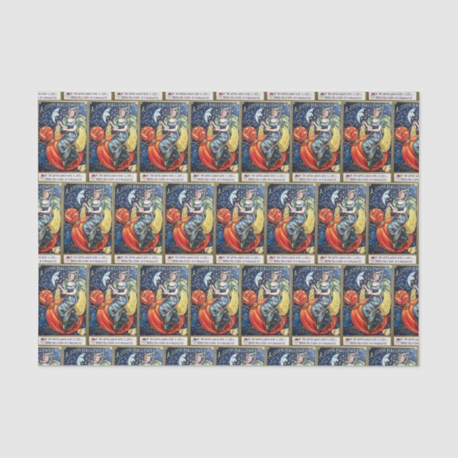 Vintage witch pumpkin pattern tiled tissue paper (Front)