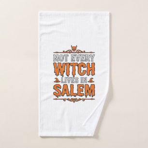 Vintage Witch Salem Halloween Typography Design_1 Hand Towel
