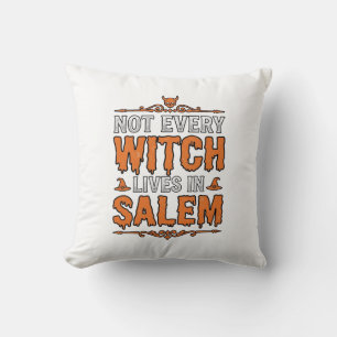 Vintage Witch Salem Halloween Typography Design_1 Throw Pillow