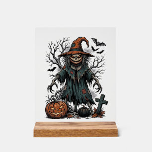 Vintage Witch Scarecrow Halloween Pumpkin Shirt De Acrylic Sign