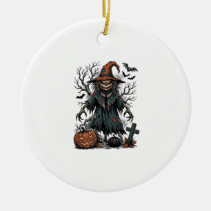 Vintage Witch Scarecrow Halloween Pumpkin Shirt De Ceramic Ornament