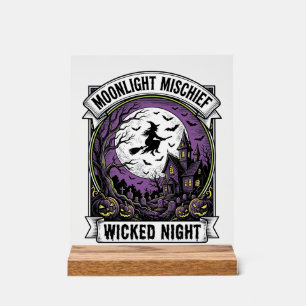 Vintage Witch Shirt Moonlit Haunted Halloween Art_ Acrylic Sign