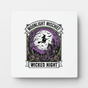 Vintage Witch Shirt Moonlit Haunted Halloween Art_ Plaque