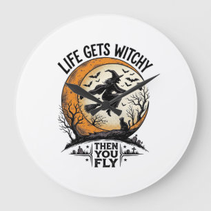 Vintage Witch Shirt Retro Halloween Flying Witch A Large Clock