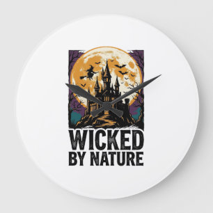 Vintage Witch Shirt Spooky Haunted Castle Hallowee Large Clock