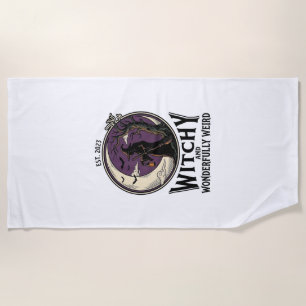 Vintage Witch Shirt With Spooky Moon Halloween Art Beach Towel