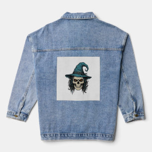 Vintage Witch Skull Halloween Vector Shirt Design_ Denim Jacket