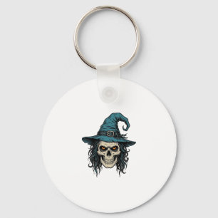 Vintage Witch Skull Halloween Vector Shirt Design_ Keychain