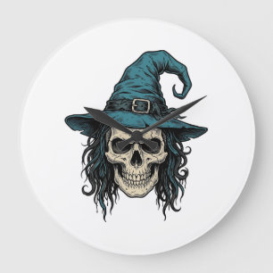 Vintage Witch Skull Halloween Vector Shirt Design_ Large Clock