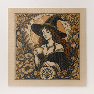 Vintage Witch Tea Time Jigsaw Puzzle