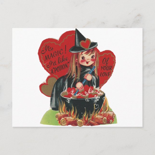 Vintage "Witch" Valentine Holiday Postcard (Front)