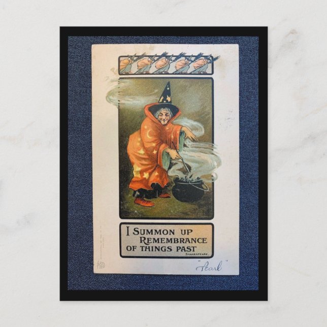 Vintage Witch with cauldron - Shakespeare quote Postcard (Front)