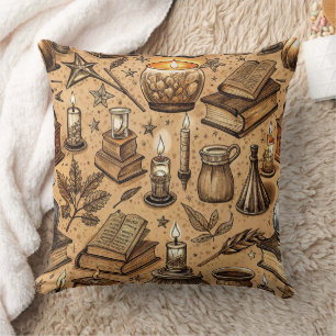 Vintage Witchcraft Books & Candles Pattern (2) Throw Pillow