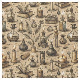 Vintage Witchcraft Books & Candles Pattern Fabric