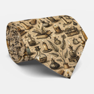 Vintage Witchcraft Books & Candles Pattern Tie