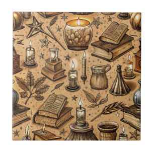 Vintage Witchcraft Books & Candles Pattern Tile