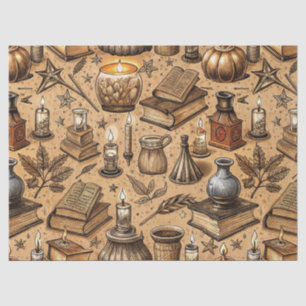 Vintage Witchcraft Books & Candles Pattern Tissue Paper