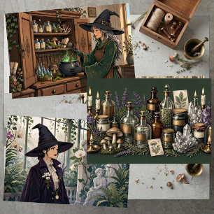 Vintage Witch's Apothecary Medicine Herbs Antique Wrapping Paper Sheet