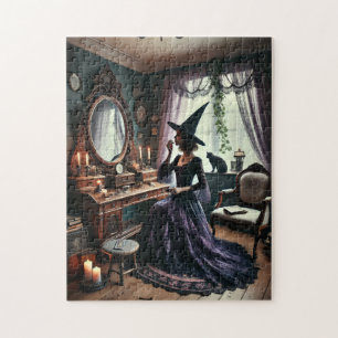 Vintage Witchy Enchanting Gothic Makeup Time Jigsaw Puzzle