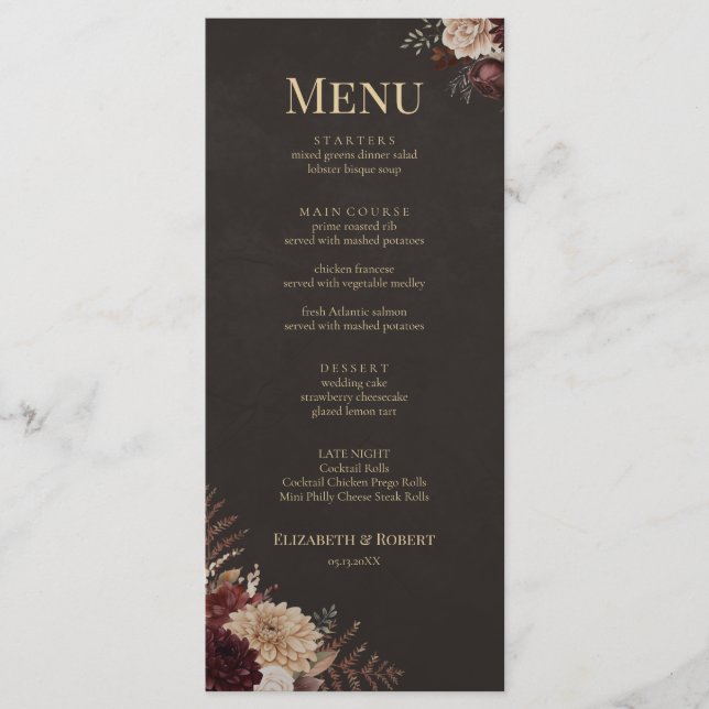 Vintage Witchy Floral Wedding Menu Card (Devant)