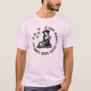 Vintage Witchy Lady and Dog Illustration T-Shirt