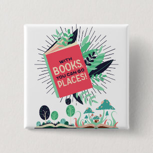 Vintage With Books you can go places . 2 Inch Square Button