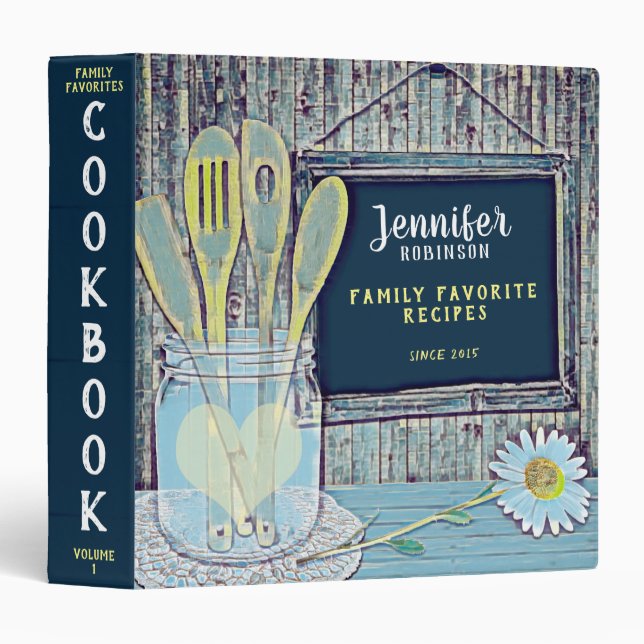 Vintage with Mason Jar  and Daisy Cookbook Binder (Front/Spine)