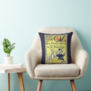 Vintage Wizard of Oz Book Cover Art, Title Page Throw Pillow