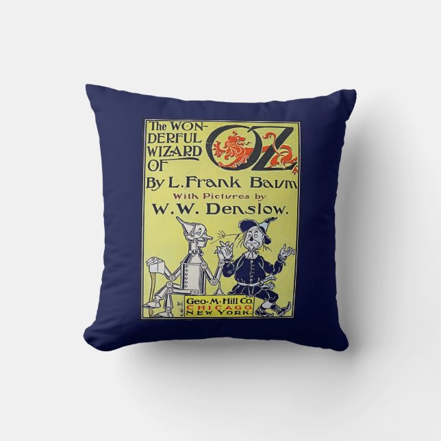 Vintage Wizard of Oz Book Cover Throw Pillow (Front)