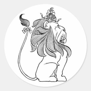 Vintage Wizard of Oz, Cowardly Lion with Crown Classic Round Sticker